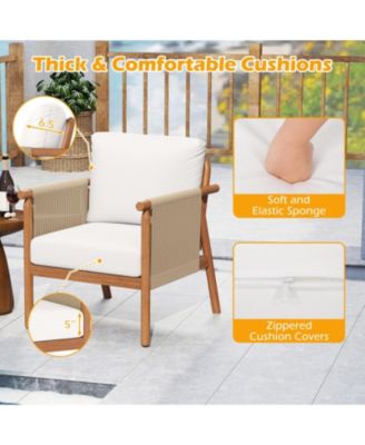 Acacia Wood Patio Chair with Woven Rope Armrests and Cushions