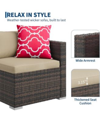 5-Piece All-Weather Wicker Patio Sectional Sofa Set with Ottoman and Glass Table