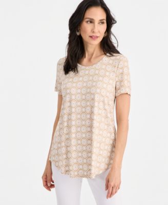 Women's Printed Scoop-Neck Short Sleeve Top