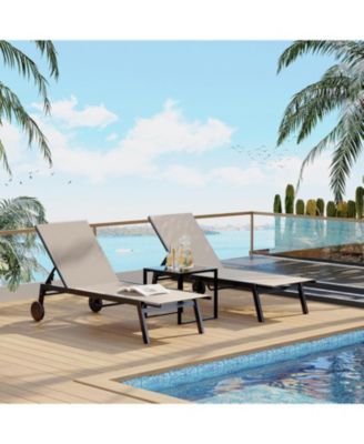3-Piece Outdoor Lounge Set, Metal Chaise Recliners (2 Chairs) Side Table, 5-Position Adjustable Poolside