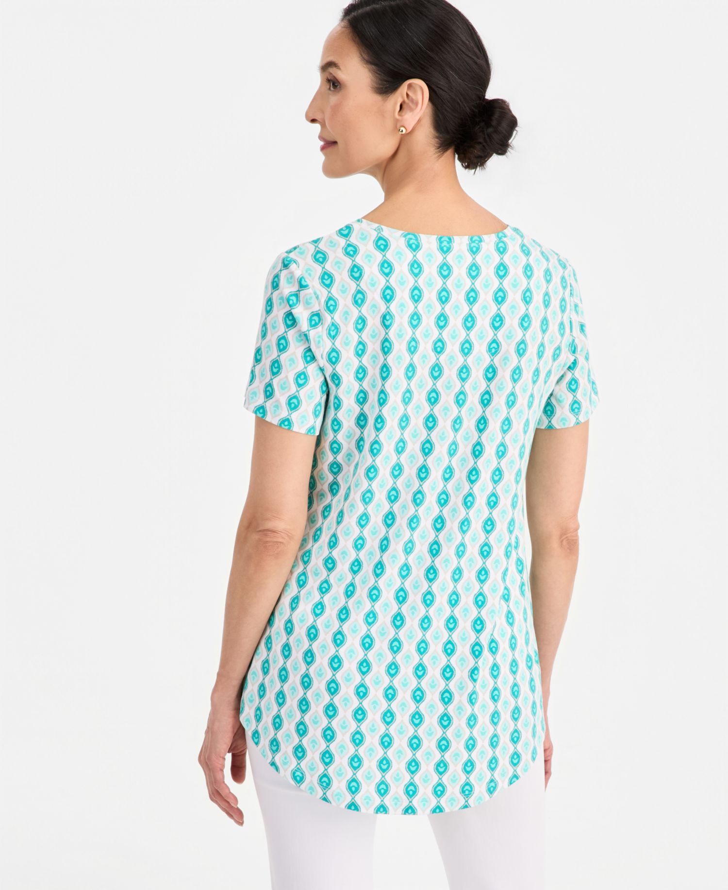 petite Printed Scoop-Neck Short Sleeve Top