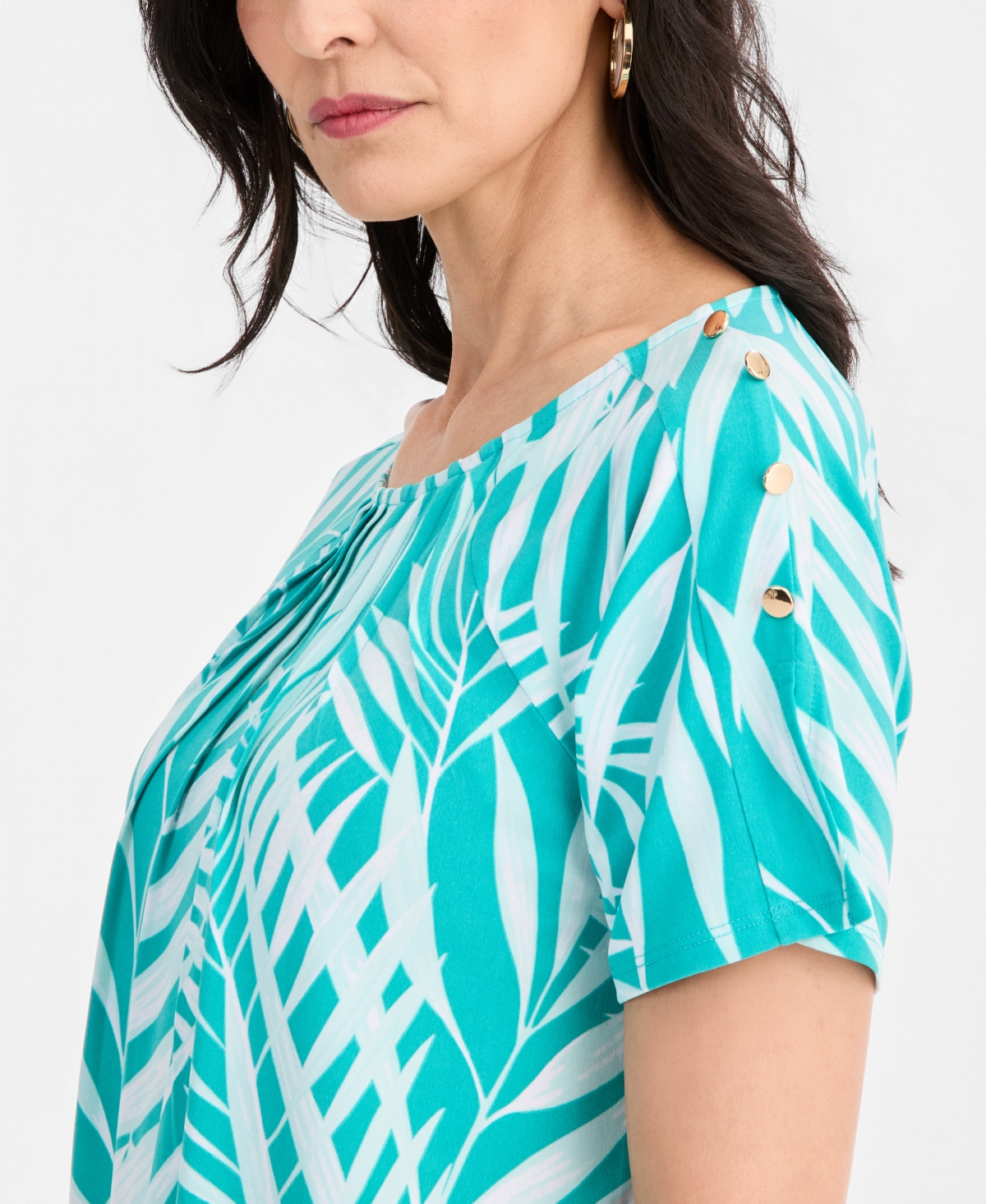 Jm Collection Women's Pleated Scoop-neck Button-Trim Top, Macy's Exclusive