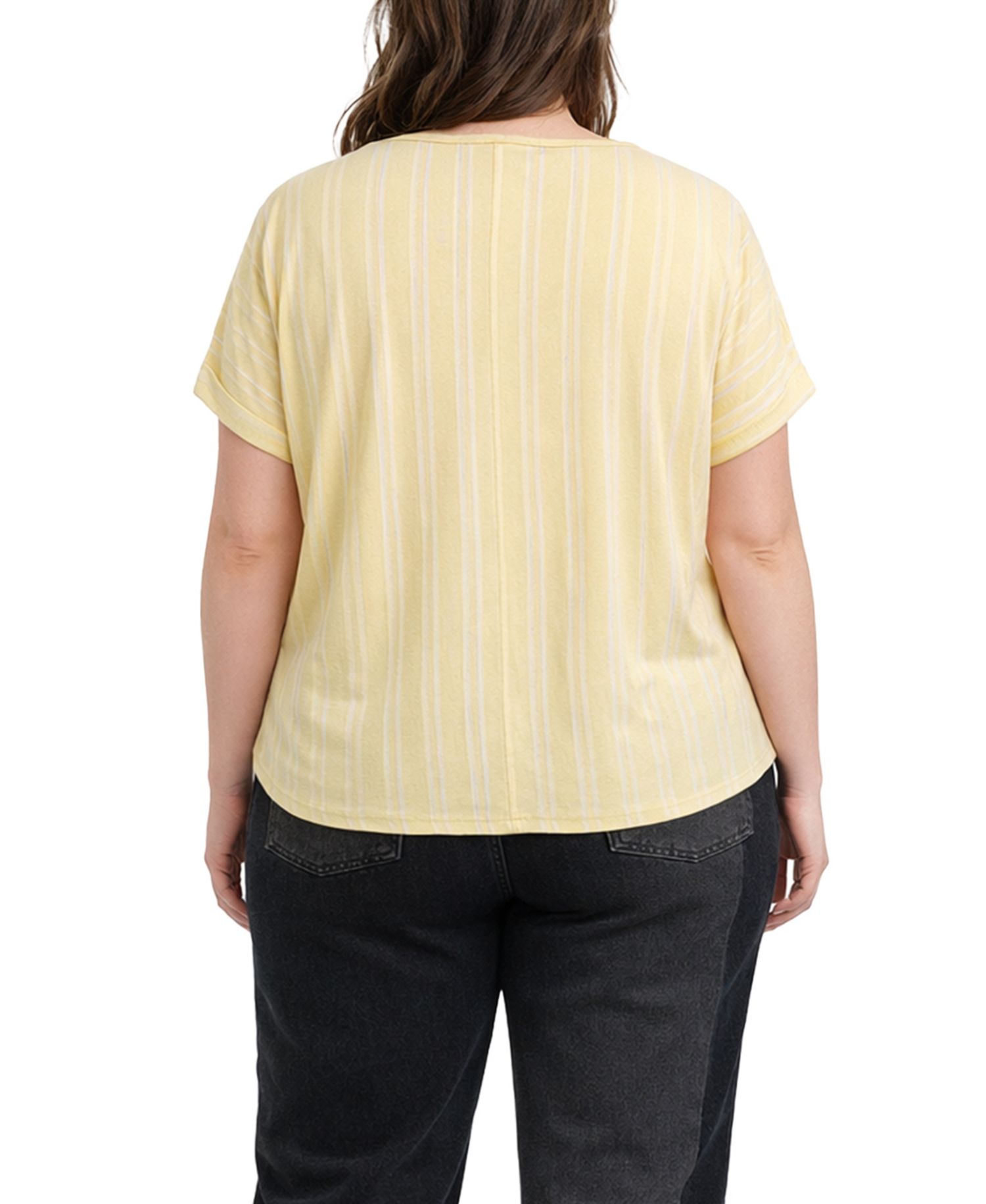 Plus Size Vertical Stripe Rolled-Sleeve Top