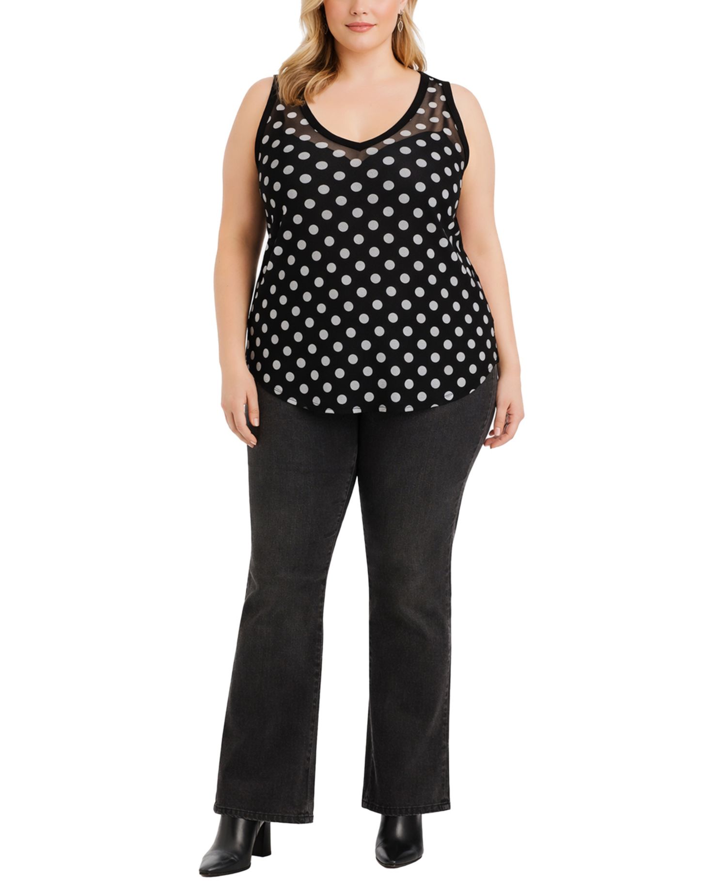 Plus Size Polka Dot Mesh Double Tank Top
