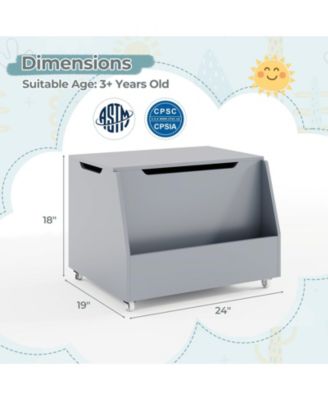 Wooden Mobile Toy Storage Organizer with Bookshelf and Lockable Wheels