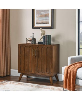 Modern Fluted Sideboard Cabinet with Adjustable Shelves & Solid Wood Legs, Buffet Cabinet with Storage