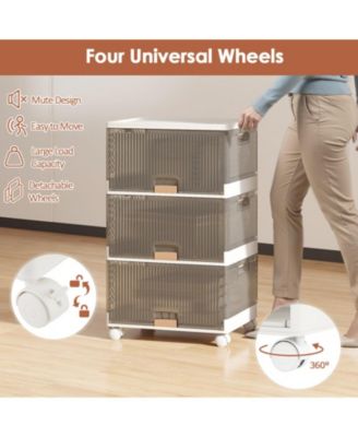 3-Cube Collapsible Stackable Storage Bins with Detachable Wheels