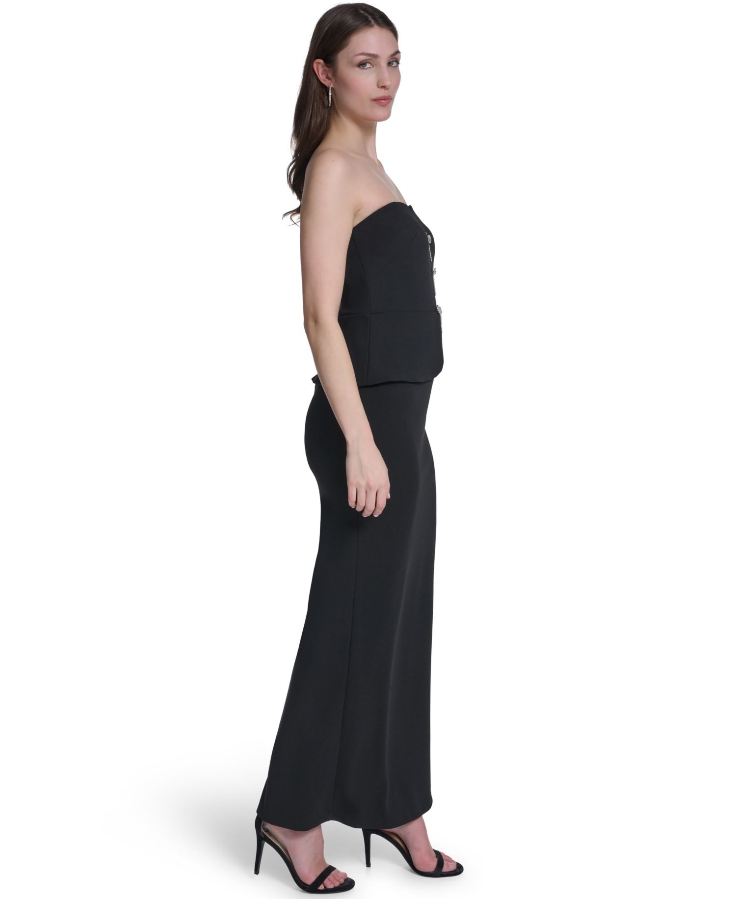 Women's Strapless V-Neck Peplum Gown