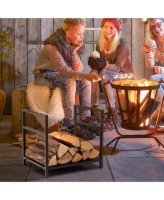 Steel Firewood Log Holder with Raised Feet and Carrying Handles