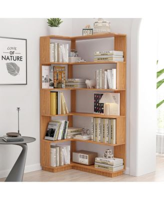 90cm L-Shape 5-Tier Corner Bookshelf with Anti-Tip