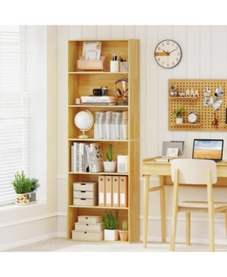 6-Tier Bookcase with 6 Open Shelves and Anti-Toppling Kits-Wood