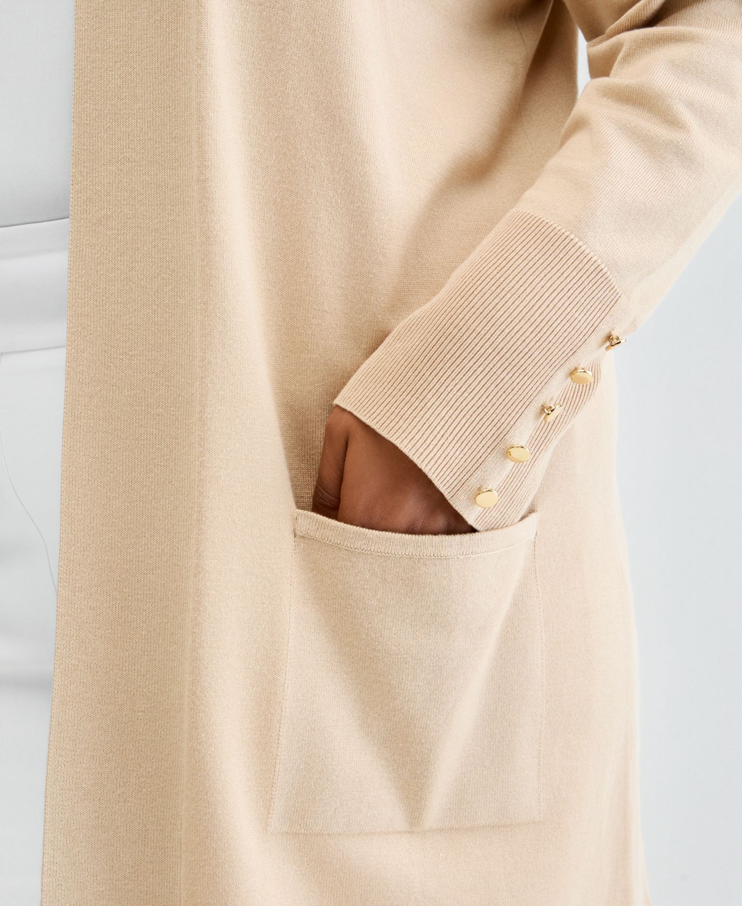 Petite Open-Front Button-Cuff Cardigan Sweater