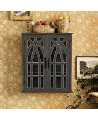 Vintage Rustic Wall Cabinet with Cutout Doors