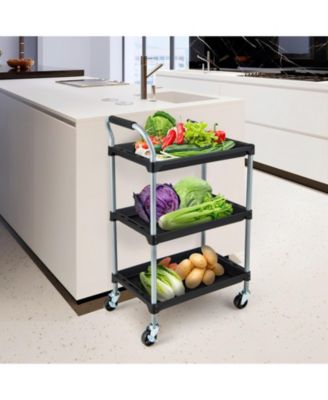 3-Tier Utility Rolling Cart with PP Shelves and Locking Wheels