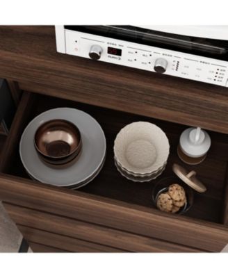 Large Kitchen Hutch Cabinet, Storage Cupboard Pantry with 4 Glass Doors, 4 Drawers and Microwave Shelf, Buffet,Sideboard