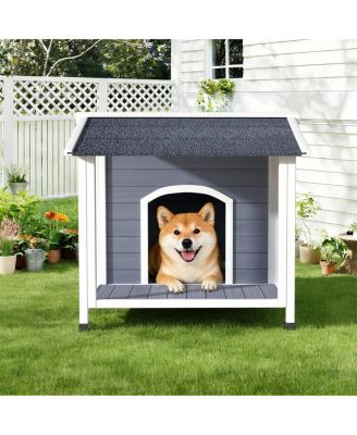 Outdoor Dog House, Wooden Weatherproof Kennel with Asphalt Roof and Raised Floor