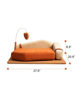 Modern Chenille Pet House Bed with Wood Frame and Hanging Toy for Cats and Dogs