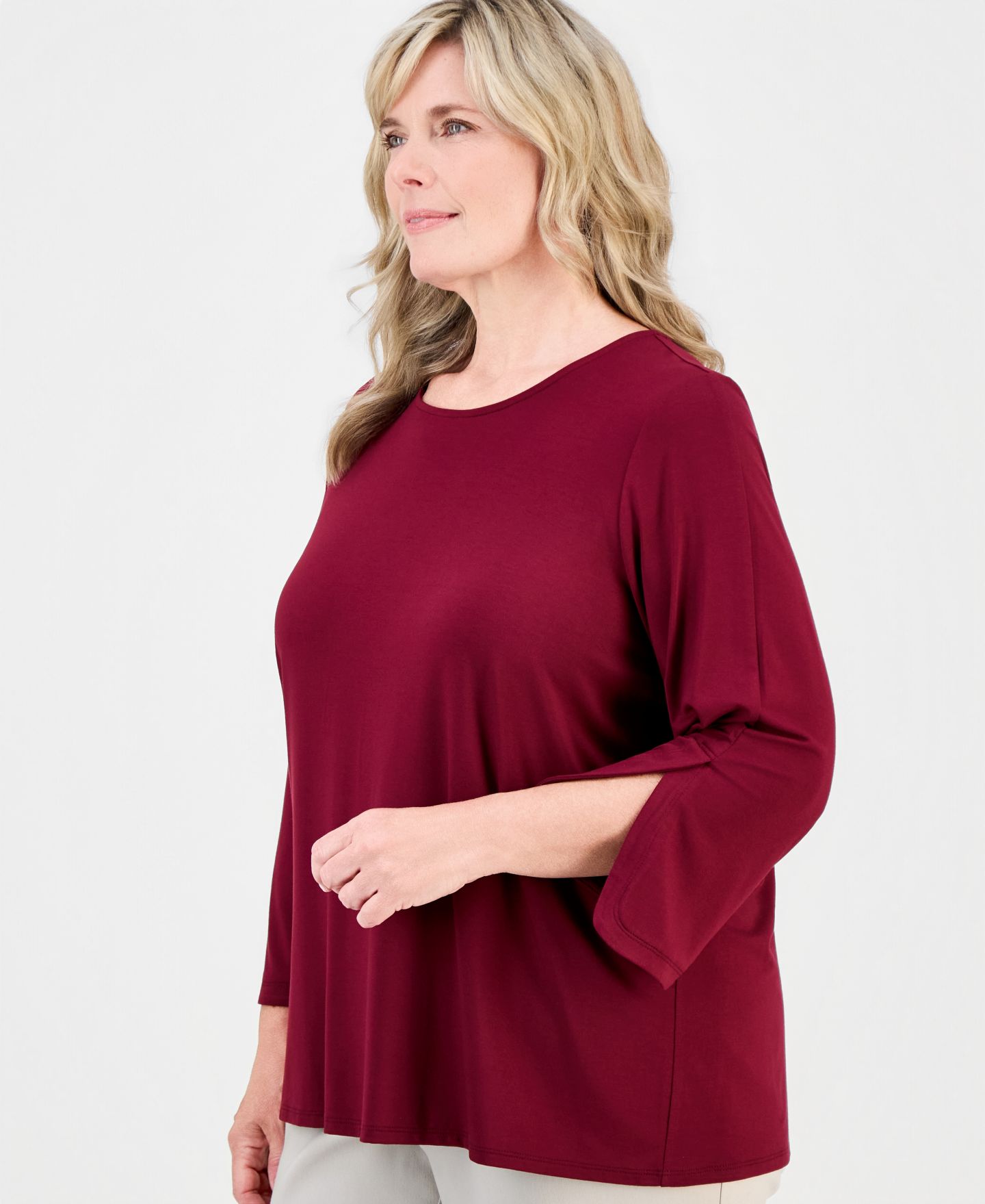 Женская футболка JM Collection 3/4-Length Tulip Sleeve Scoop Neck, цвет: Вишнёвый — фото 3