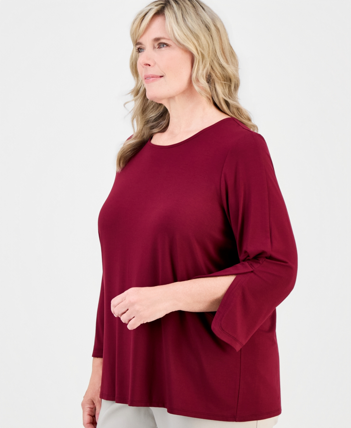 Jm Collection Plus Scoop-Neck 3/4-Sleeve Top, Macy's Exclusive