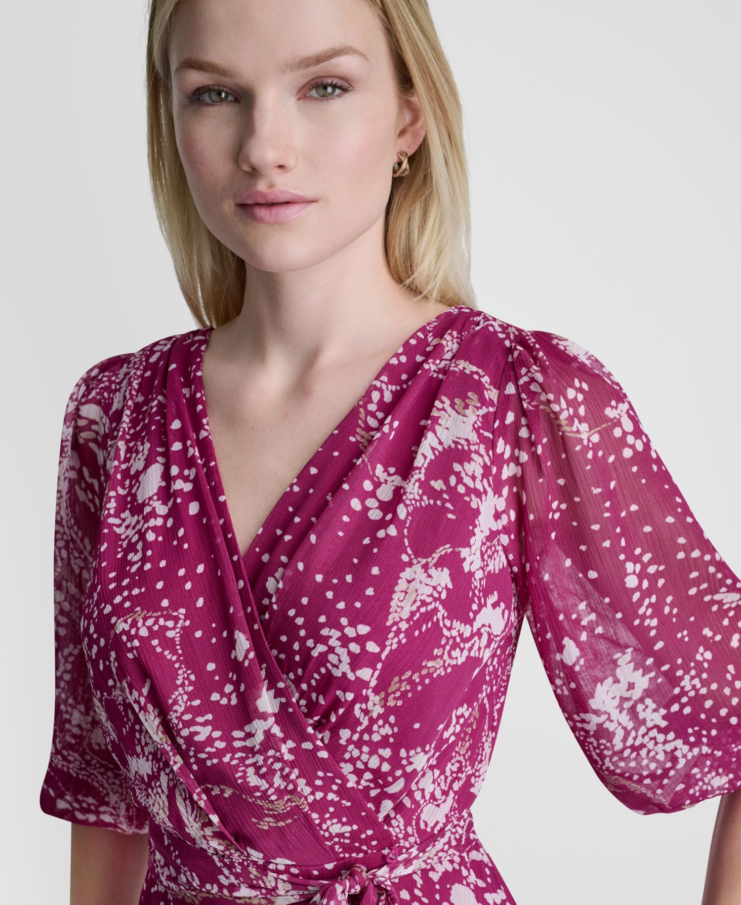 Women's Surplice V-Neck Balloon-Sleeve Dress