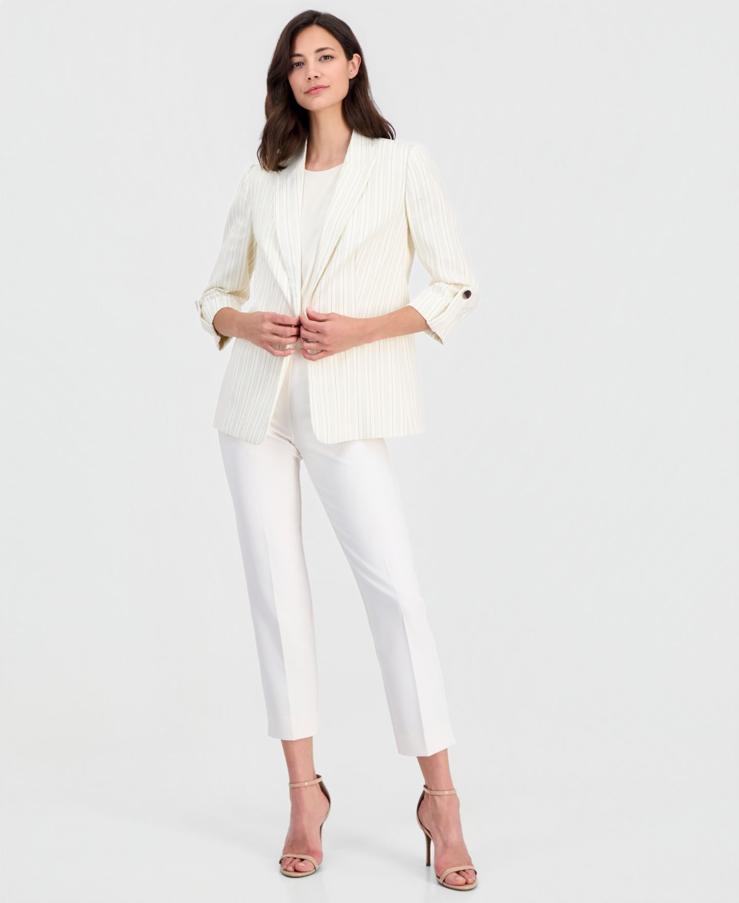 Женский пиджак T Tahari Peak-Lapel Long-Sleeve Blazer, цвет: Натуральный полосатый — фото 2