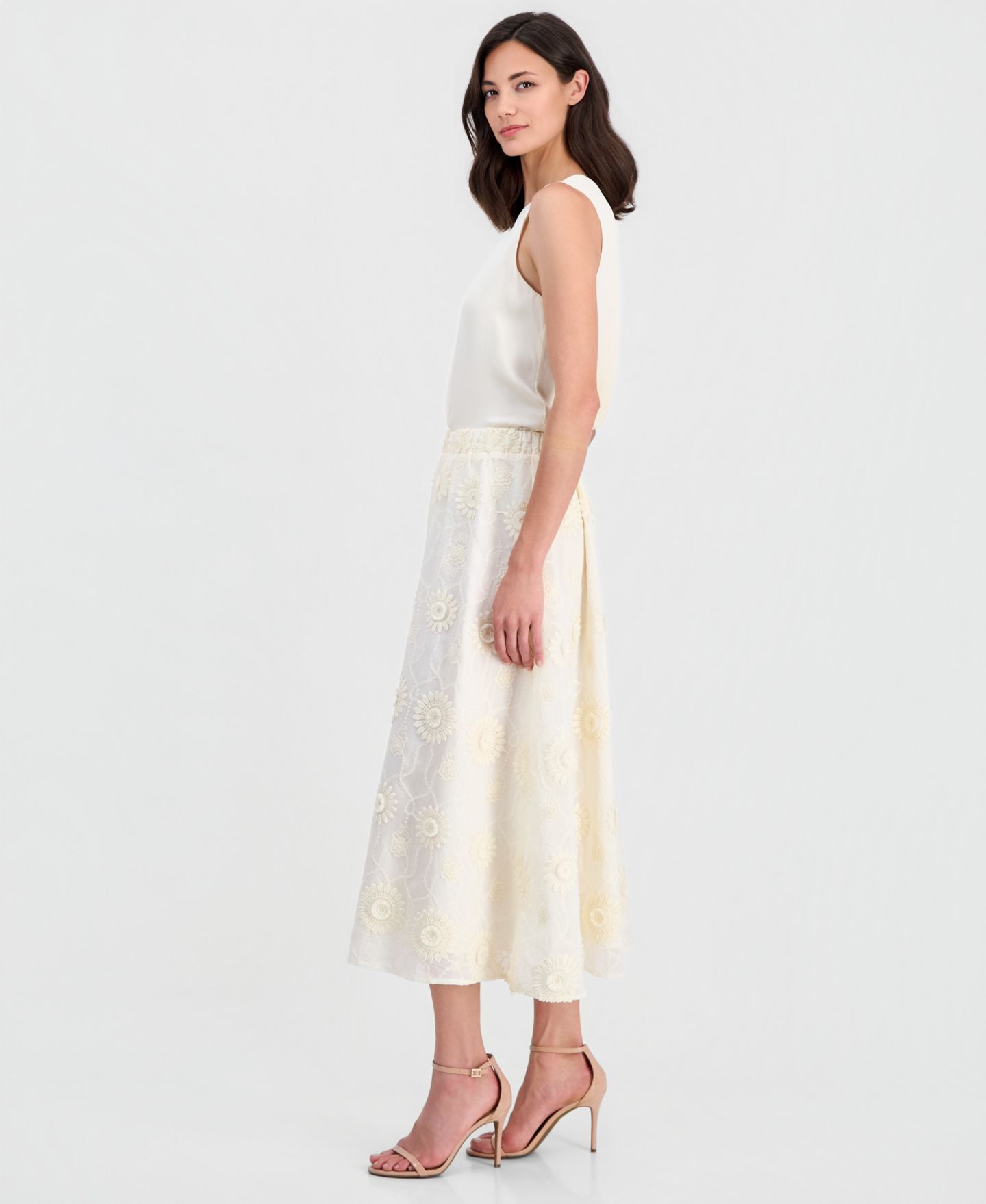 Женская юбка T Tahari Pull-On Floral-Embroidered Midi, цвет: Экрю — фото 2