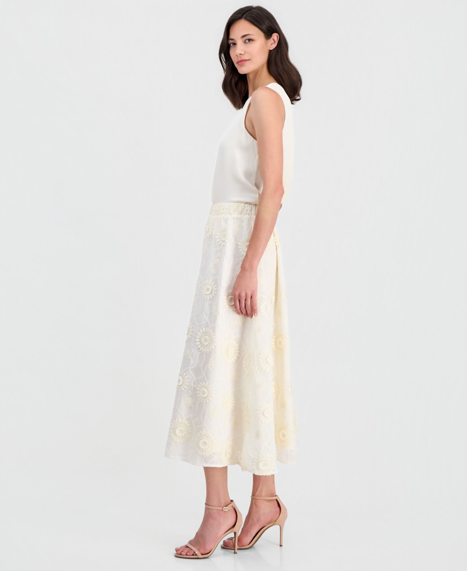 Women's Pull-On Floral-Embroidered Midi Skirt