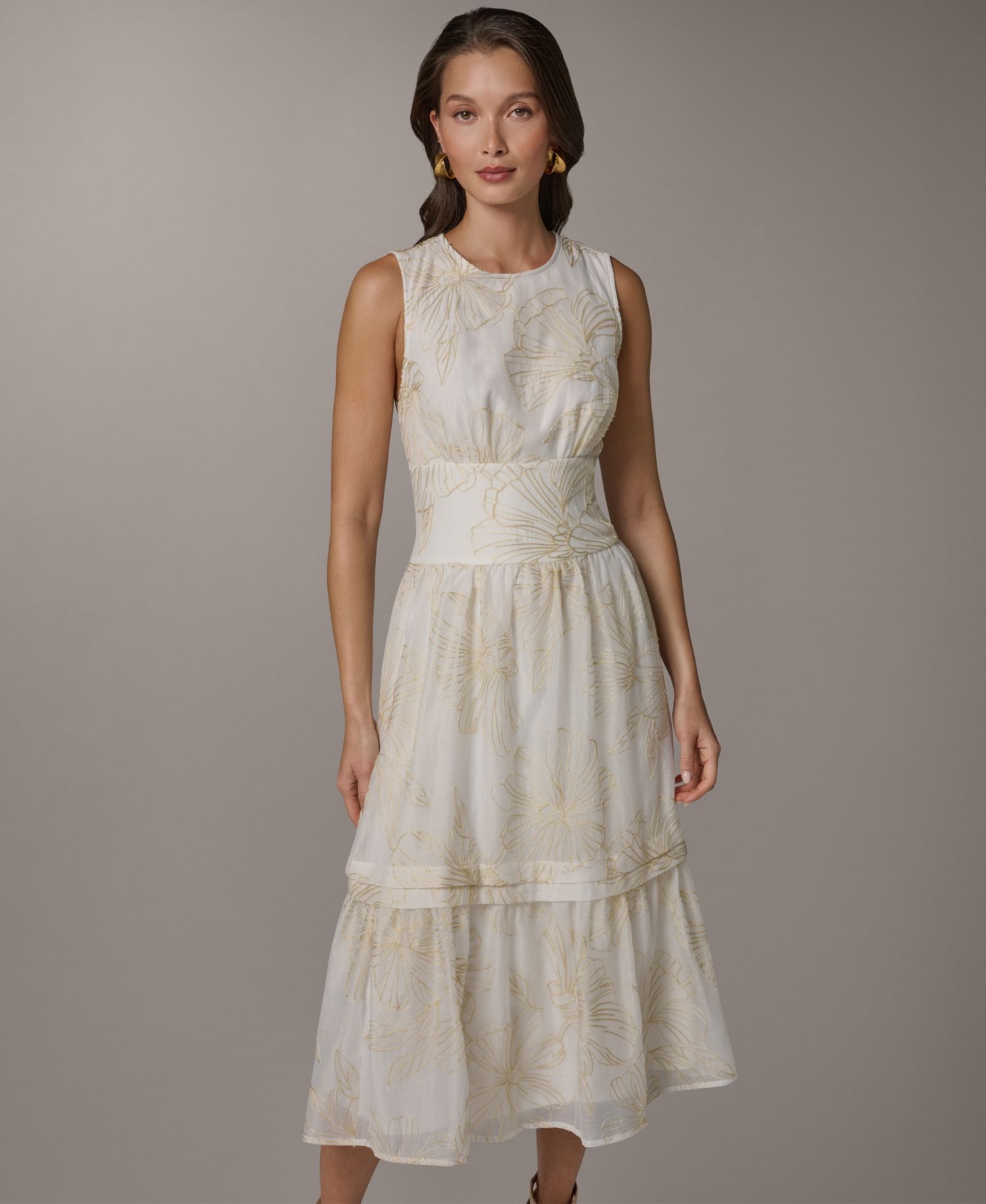 Women's Crewneck A-Line Embroidered Midi Dress