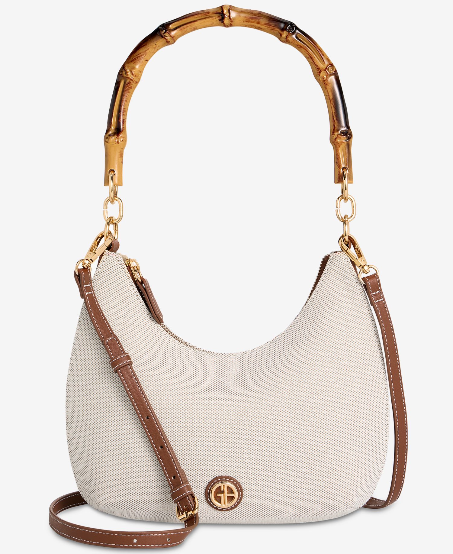 Linen Bamboo Handle Hobo