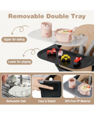 Baby 6-in-1 Beech Wood Convertible High Chair with Adjustable Footrest and Double Tray