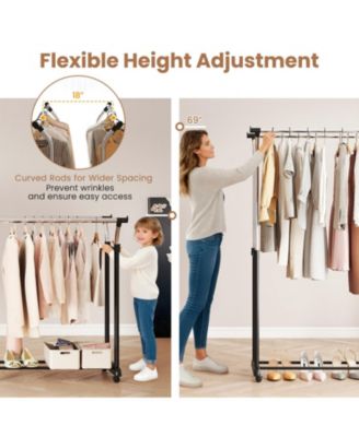 Double Rod Rolling Garment Rack with Adjustable Height from 42 to 69 in
