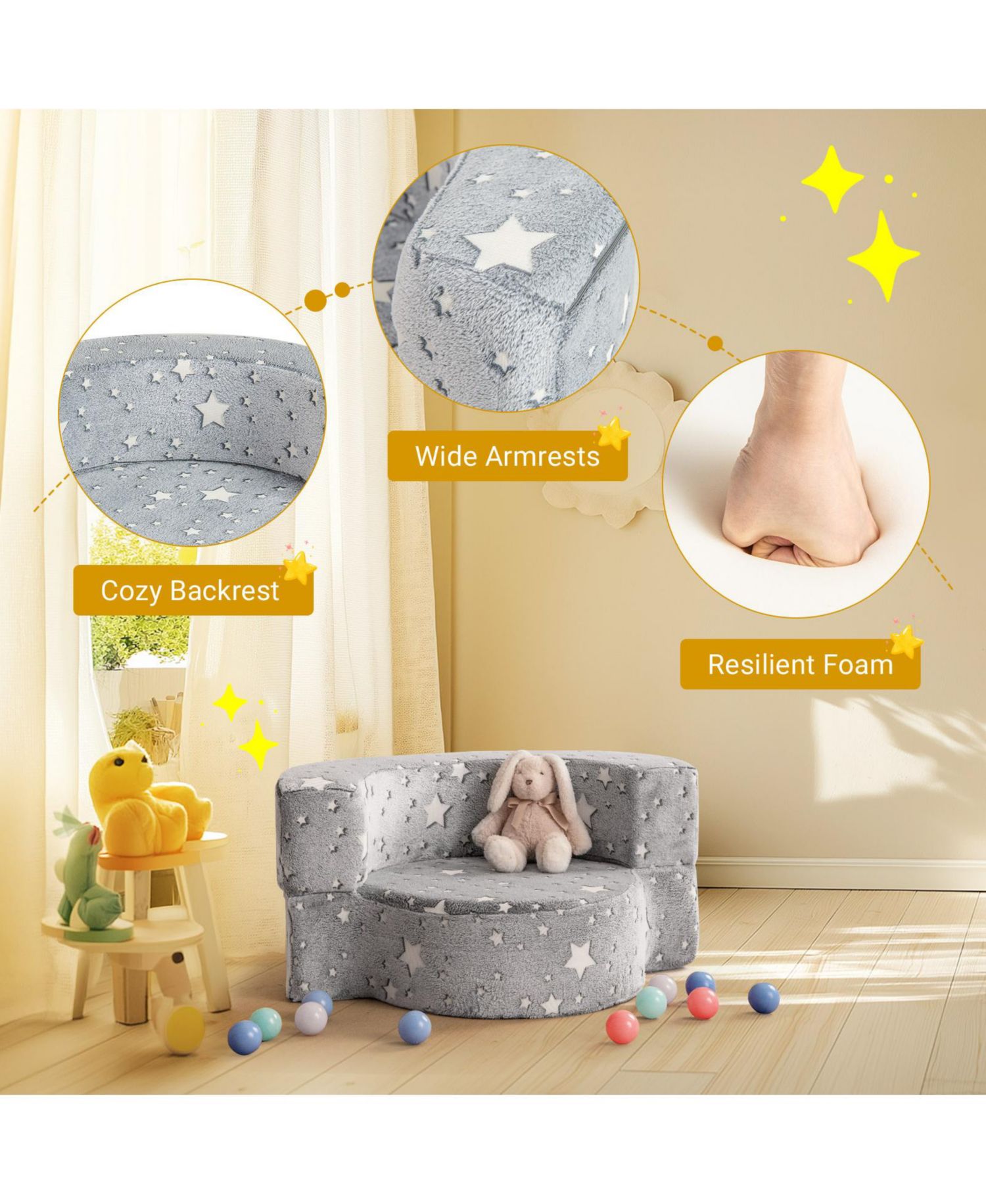 2-in-1 Toddler Convertible Sofa Chair with Glow-in-the-Dark Pattern