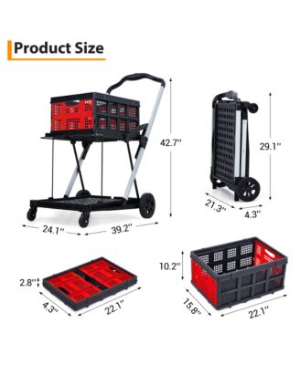 Collapsible Rolling Grocery Cart w/ Removable Basket and 360degree(s) Swivel Wheels, Lightweight Folding Utility Cart for Shopping and Office