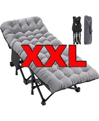 XXL Folding Camping Cot with Mat: 78"x32"x18". Heavy Duty 1200D Oxford Portable Travel Bed with Carry Bag. Durable Outdoor Gear.