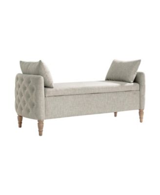 Aristides Farmhouse 59"W Flip Top Storage Bench With Two Pillows and Solid Wood Legs