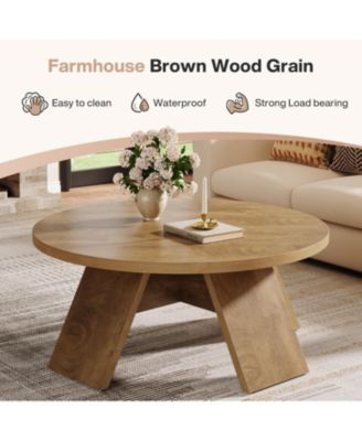 Round Coffee Table, 39.37" Wooden Circle Coffee Table with Splayed Legs