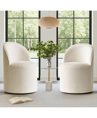 Set of 2 Chenille Swivel Accent Chairs with Casters, Barrel Chair