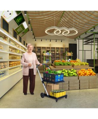 Collapsible Rolling Grocery Cart w/ Removable Basket and 360degree(s) Swivel Wheels, Lightweight Folding Utility Cart for Shopping and Office