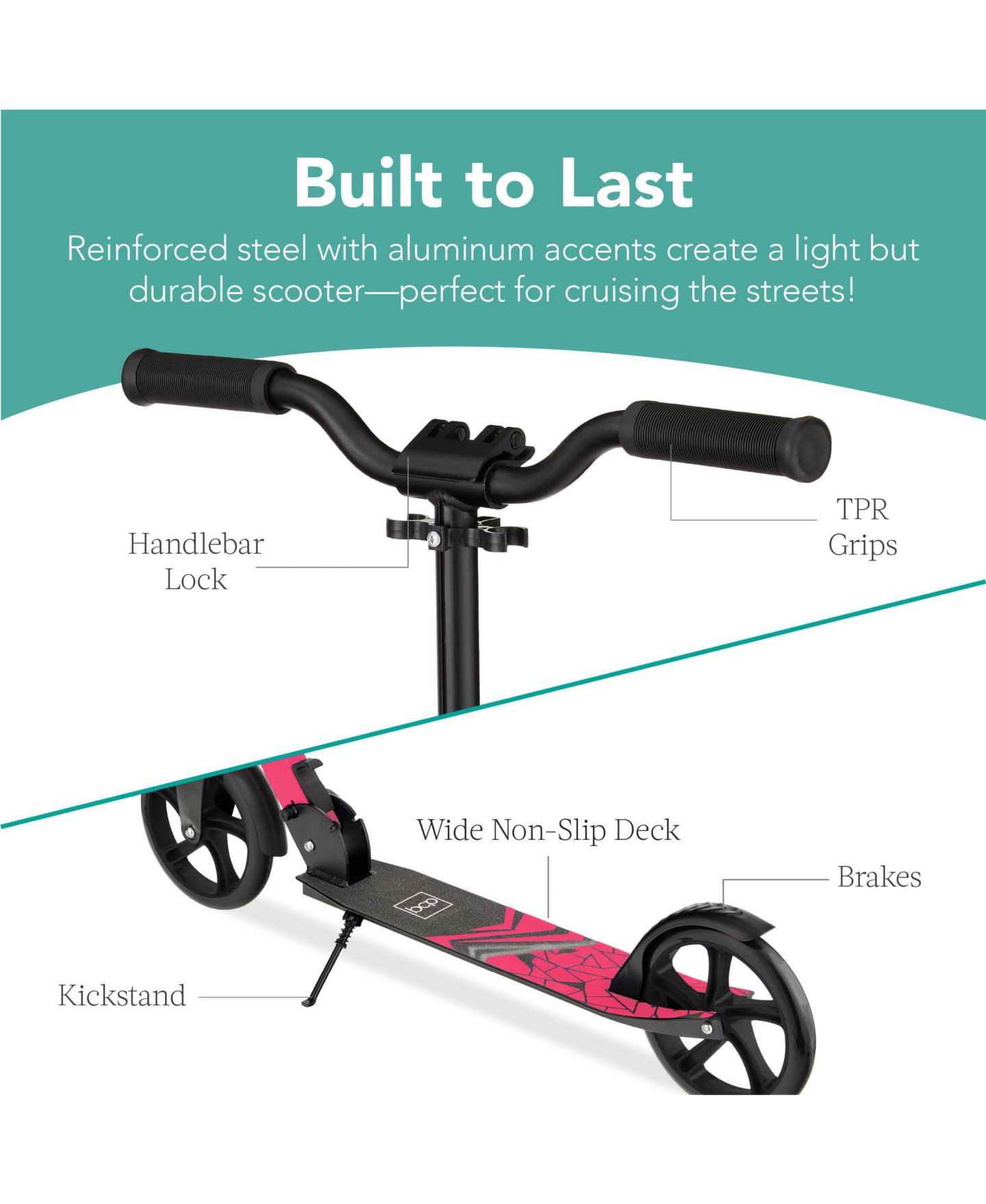 Детская игрушка Best Choice Products Height Adjustable Folding Kick Scooter with Kickstand, 220 lbs. Capacity, Ages 8+, цвет: Розовый — фото 3