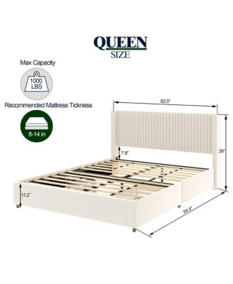 Anna Patented 2-Drawer Storage Bed Velvet Upholstered Wingback Platform Bed