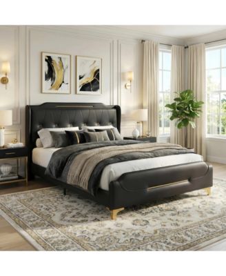 Modern Upholstered Bed Frame, Platform Bed with Wingback Headboard