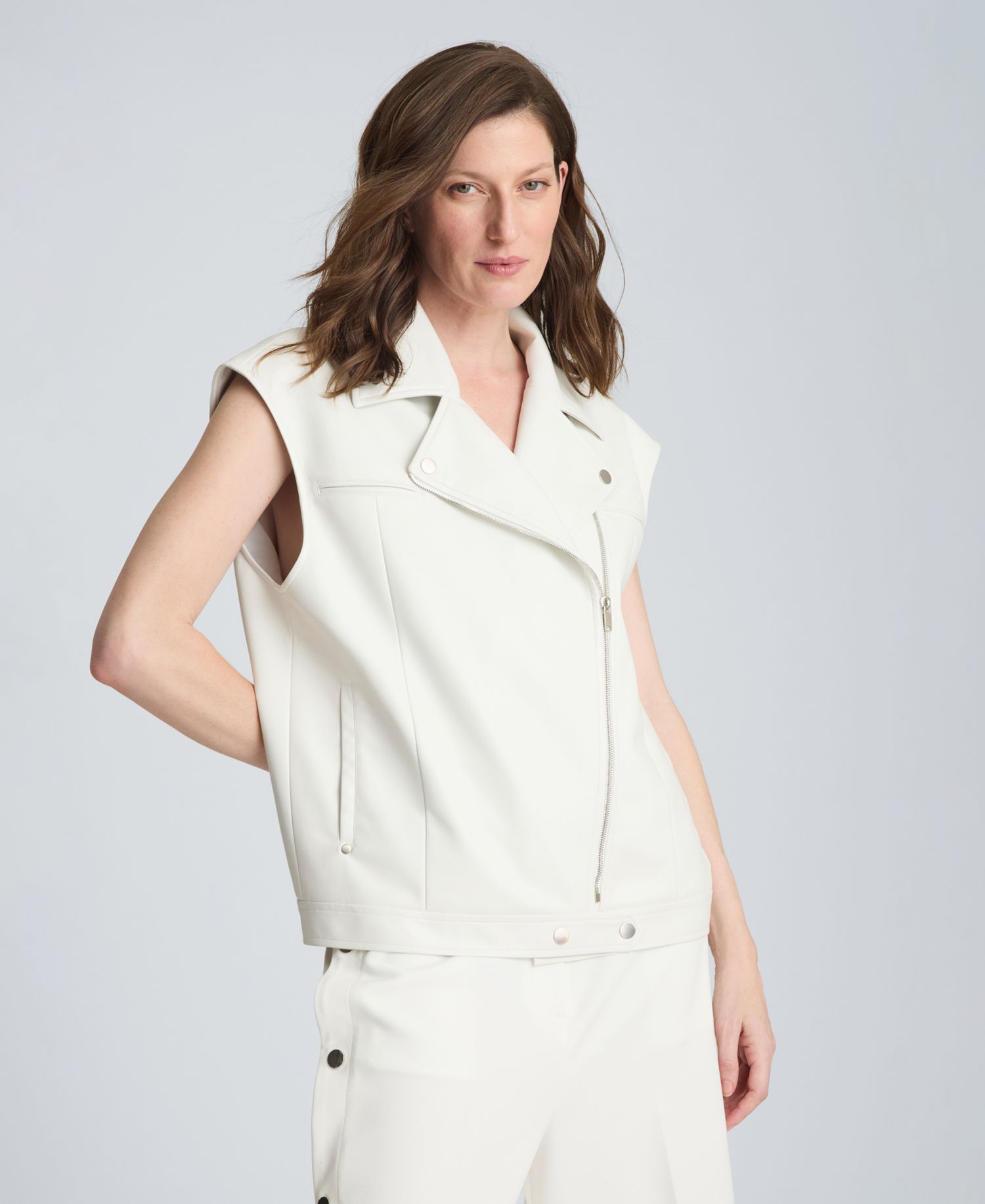 Women's Boxy Moto Faux Leather Sleeveless Vest