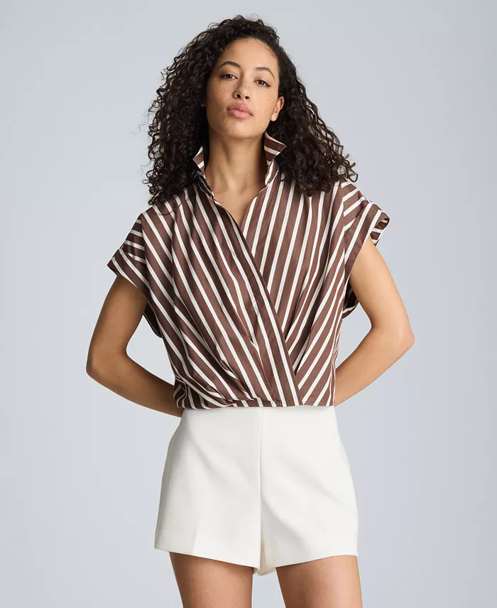 Women's Cotton Striped Collared Neck Top