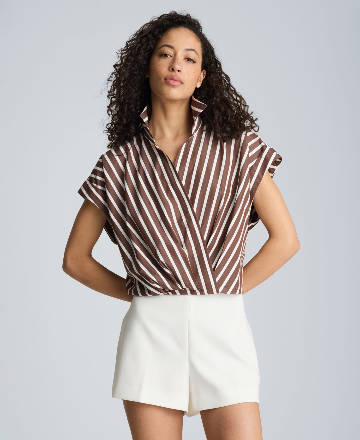 Women's Cotton Striped Collared Neck Top