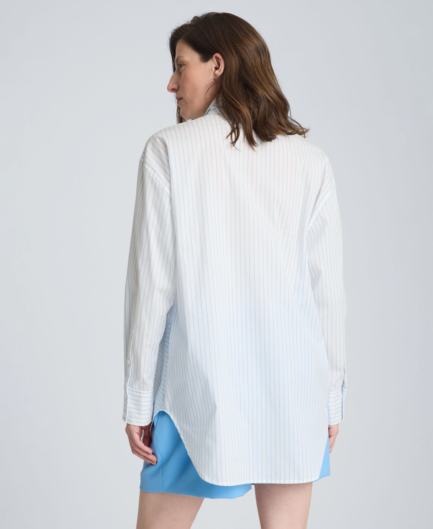 Women's Half Zip Front Paneled Long Sleeve Poplin Shirt