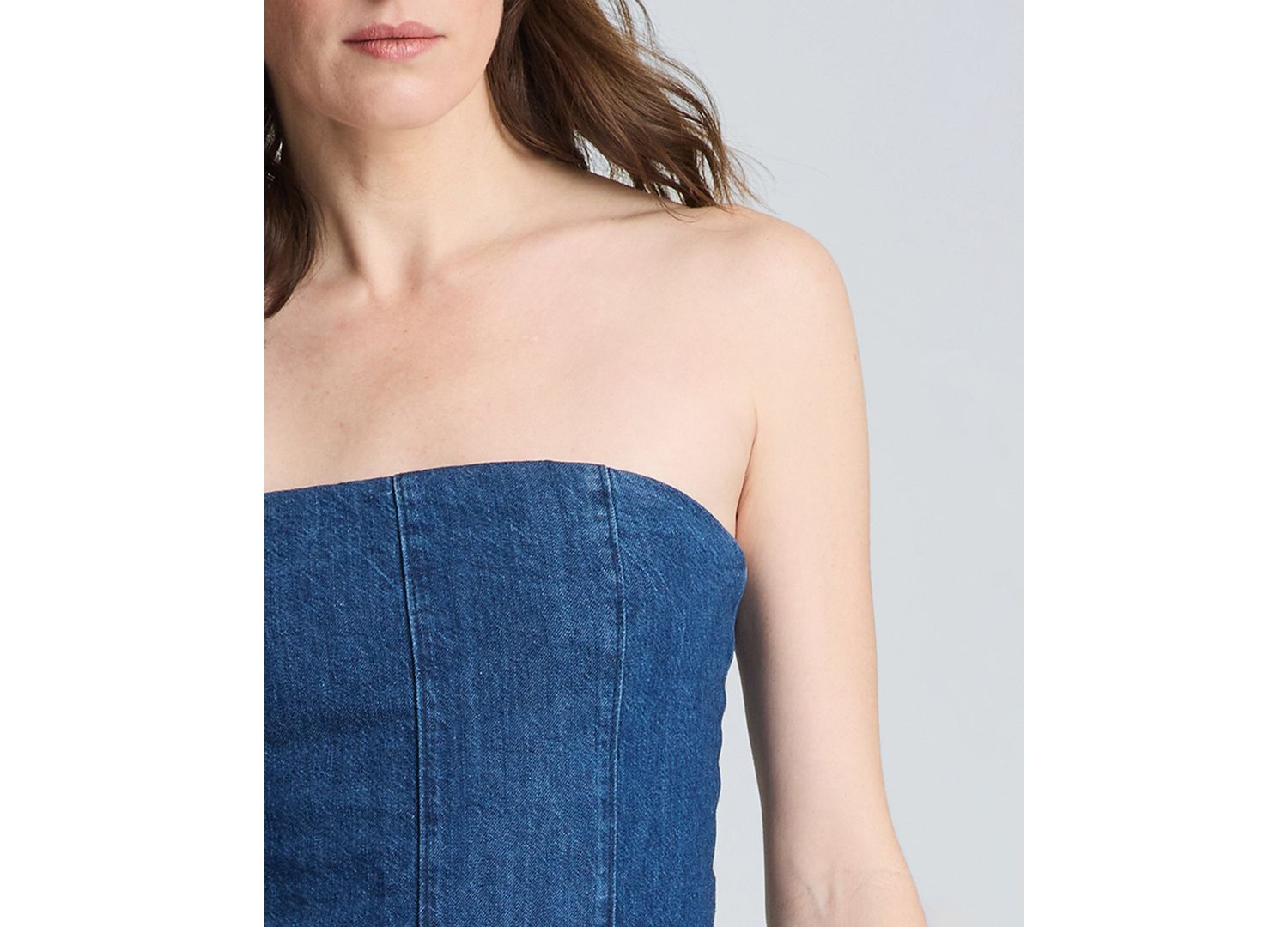 Women's Strapless Bustier Denim Midi Dress