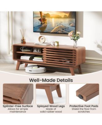 47.5-Inch Sliding Door TV Stand with Rubber Wood Legs