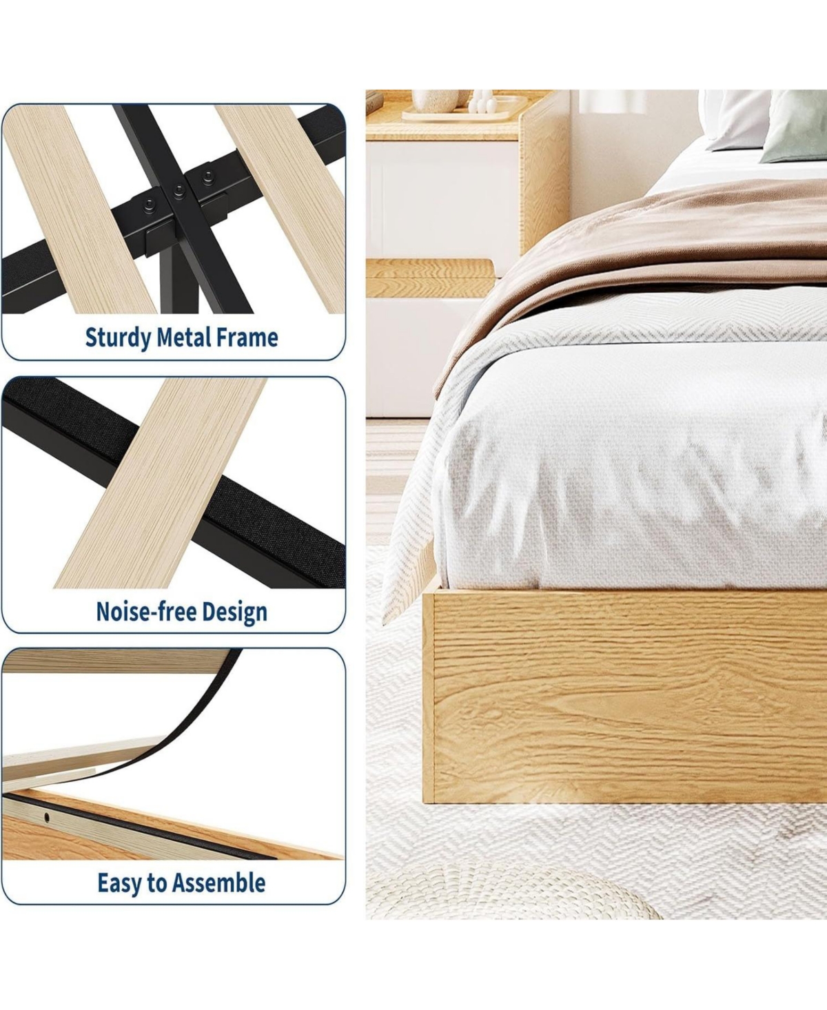 gaomon Platform Bed Frame with Wooden Slats, Floor-Standing Design, No Box Spring Needed