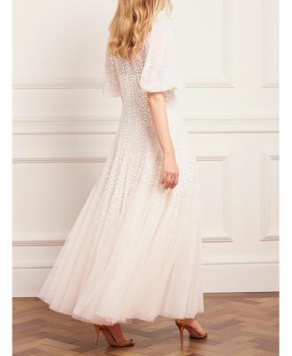 Women's Scallop Sequin V-neck Ankle Gown