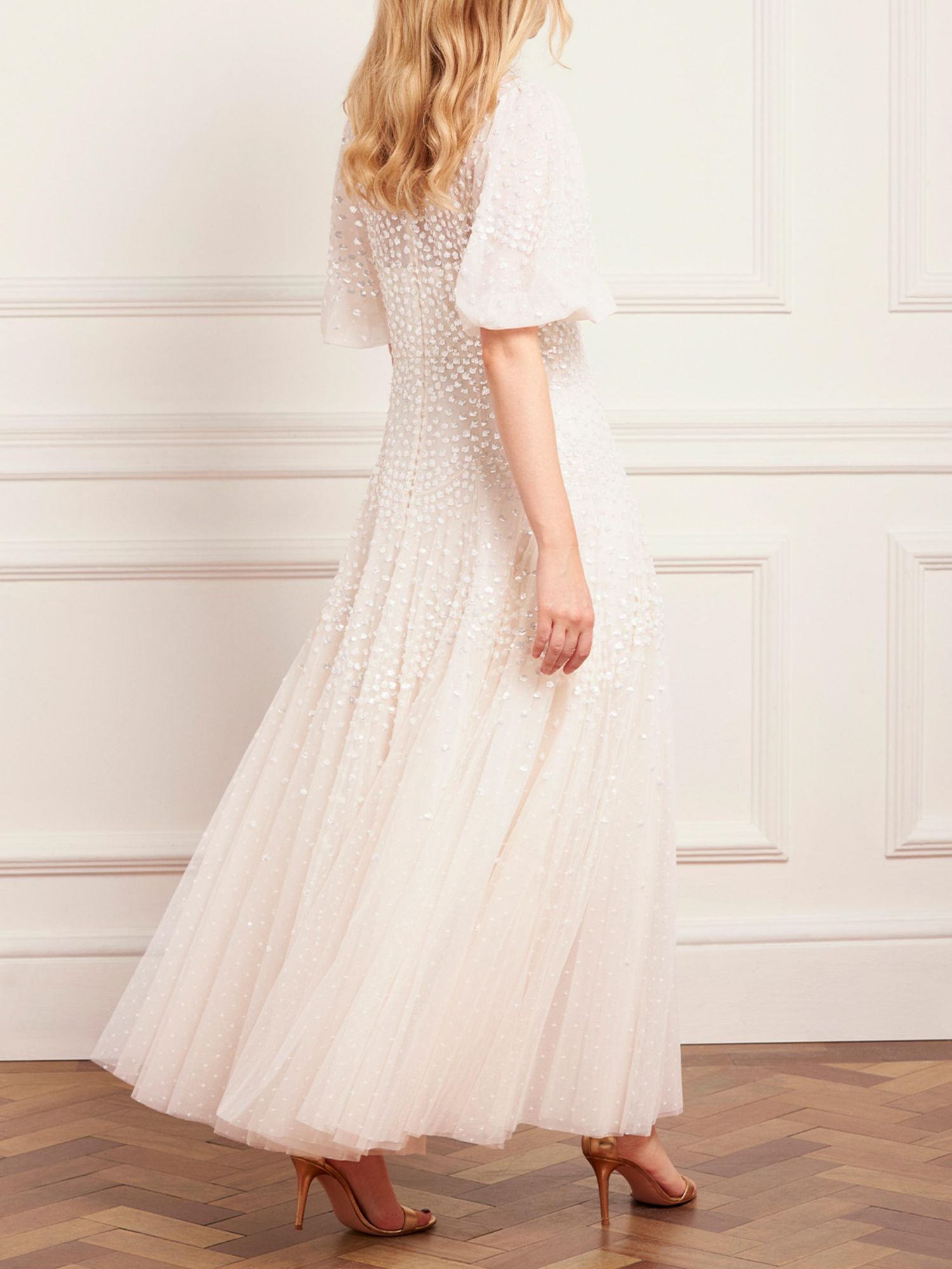 Women's Scallop Sequin V-neck Ankle Gown